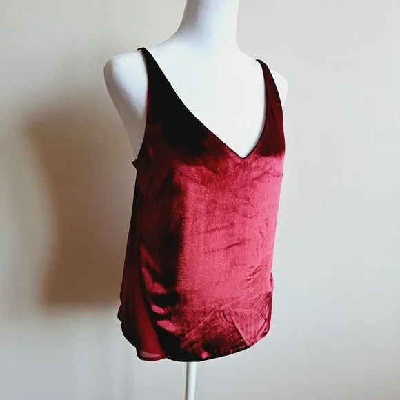 NEW J Brand Maroon Red Color Velvet Front Tank Top Shirt Size S